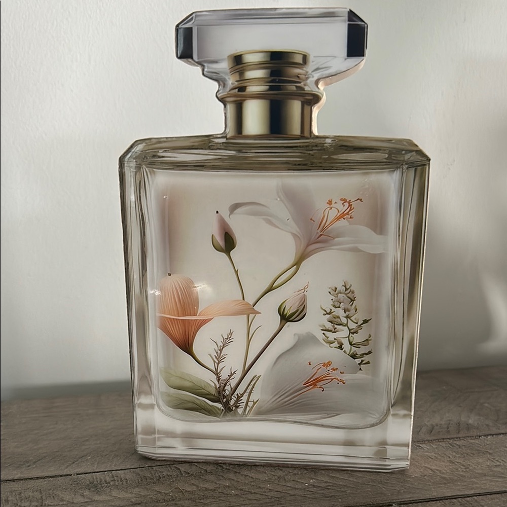 Chunky Wood Faux Perfume Bottle Shelf Sitter Elegant Home Decoration Floral